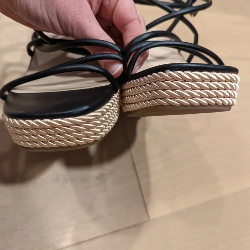 Black Strappy Wedge Sandals